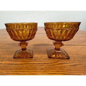 Indiana Glass Mt Vernon Coupe/Sherbert Dessert Dish 4"‎ Tall set of 2 Vintage